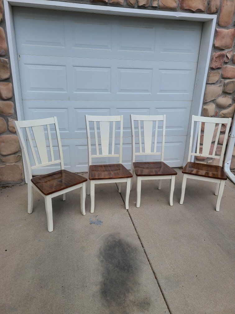 Two-Tone Wooden Dining Chairs with White Frame and Brown Seat - Set of 4