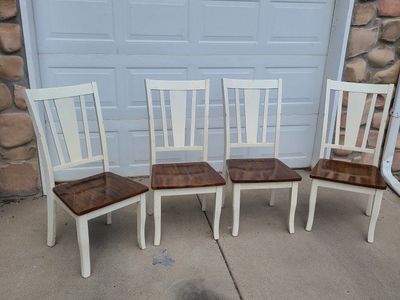 Two-Tone Wooden Dining Chairs with White Frame and Brown Seat - Set of 4