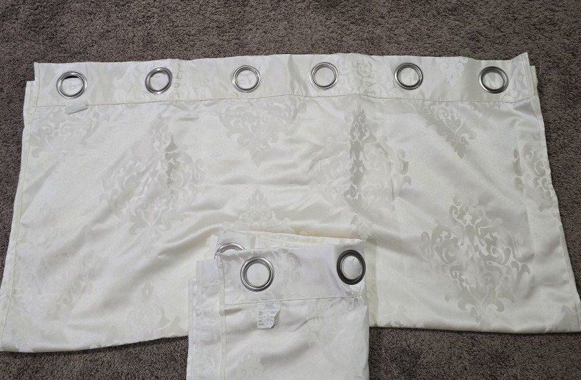 Cream Damask Grommet Top Window Curtain Panels Set