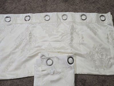 Cream Damask Grommet Top Window Curtain Panels Set