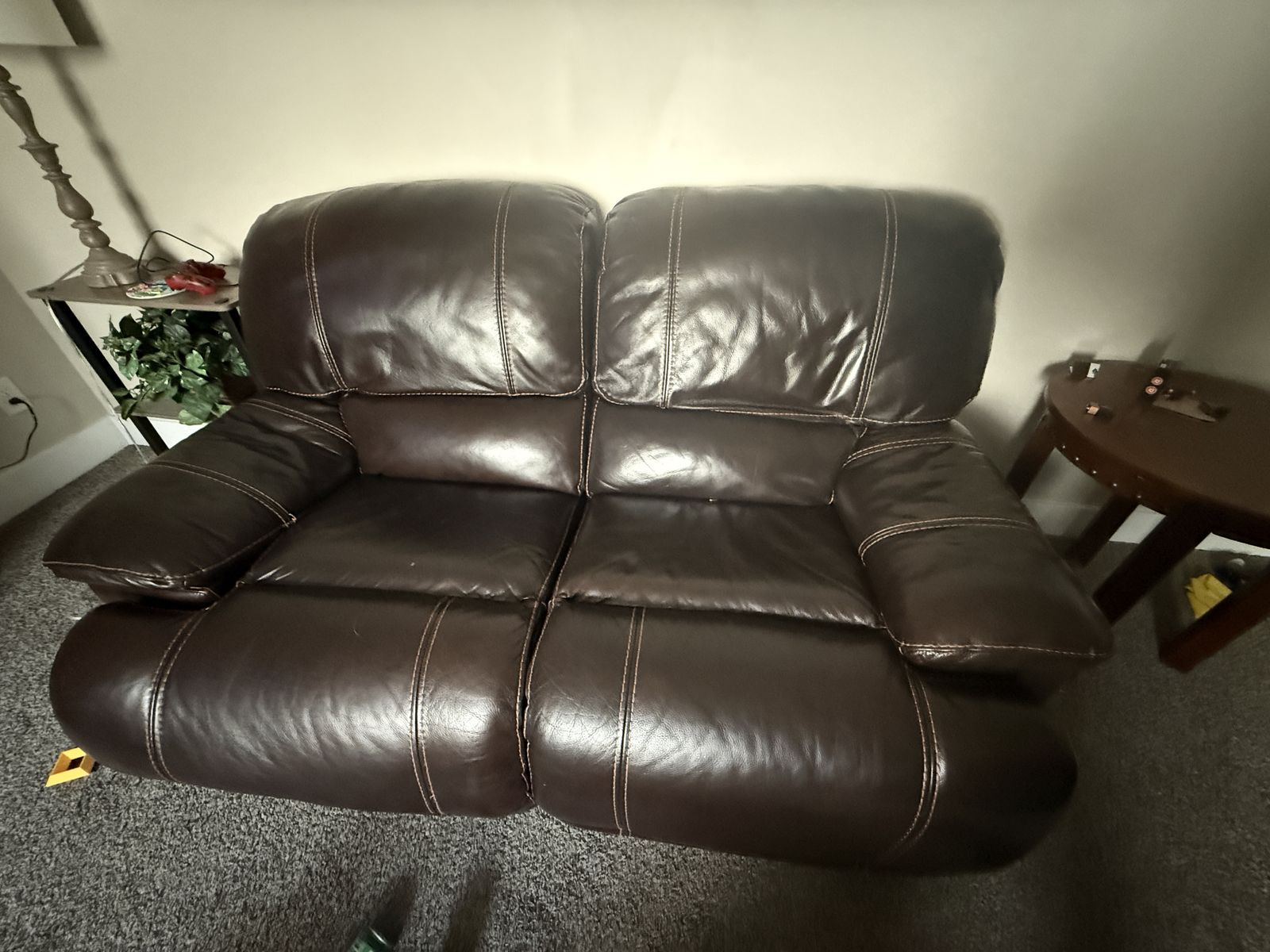 Leather Power Reclining Loveseat- Brown
