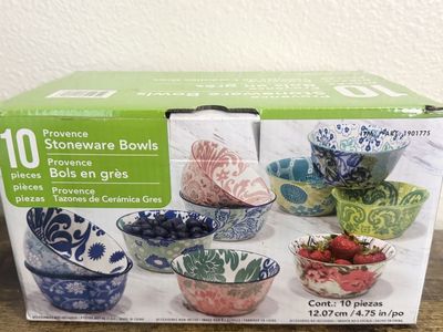 Provence 10-Piece Stoneware Bowls Set - Floral Pattern, Dishwasher & Microwave Safe