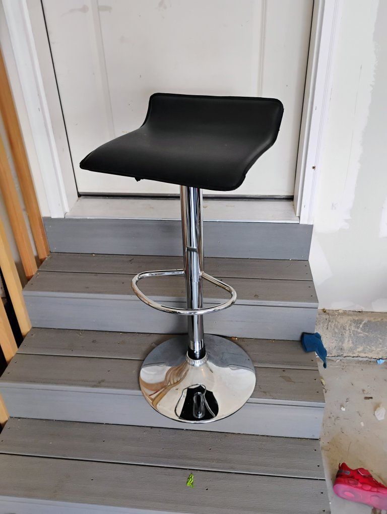 SIX Modern Adjustable Swivel Bar Stool with Chrome Base and Black Faux Leather Seat