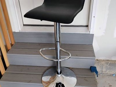 SIX Modern Adjustable Swivel Bar Stool with Chrome Base and Black Faux Leather Seat