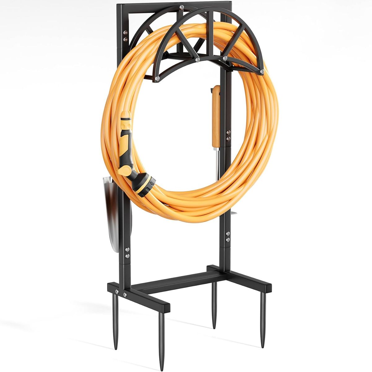 NEW Mr IRONSTONE Garden Hose Holder Freestanding with 4 Spikes, Upgraded Water Hose Holder with Stainless Steel Screws