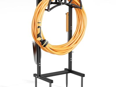 NEW Mr IRONSTONE Garden Hose Holder Freestanding with 4 Spikes, Upgraded Water Hose Holder with Stainless Steel Screws
