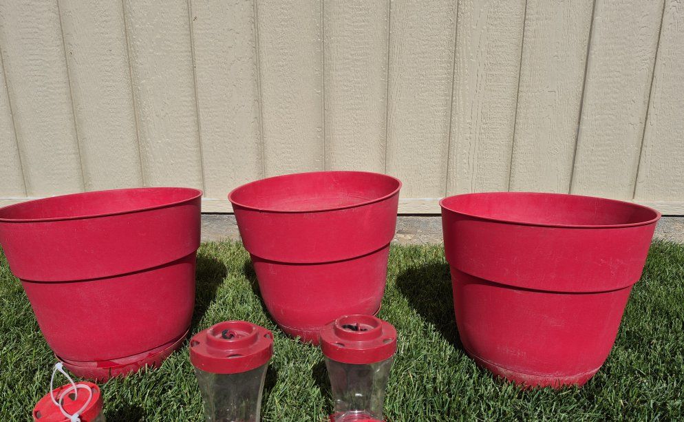 Patio or Porch planting pots 
and Hummingbird Feeders