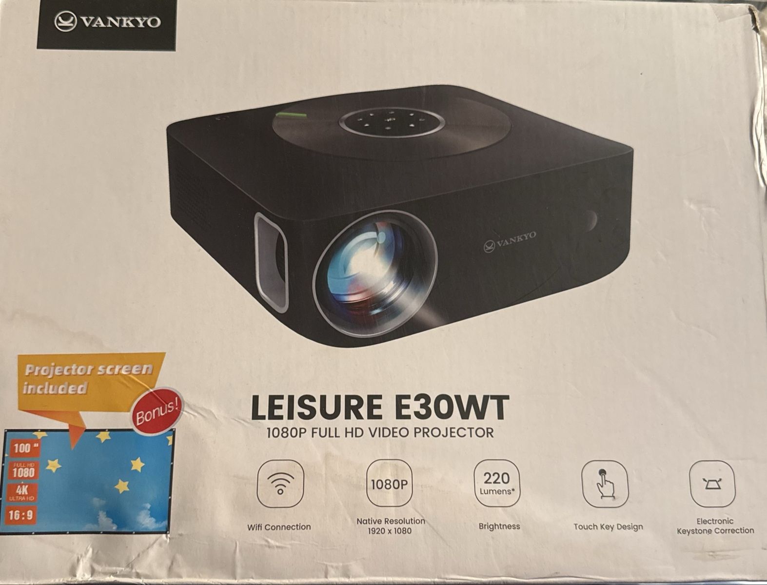 New Vankyo Leisure E30WT Full HD Video Projector & Bonus Screen
