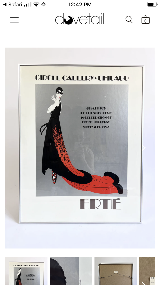 Beautiful Vintage Art - Erte Gold 1970’s Lithograph Mirage Limited Edition - Framed Art Print Art Deco