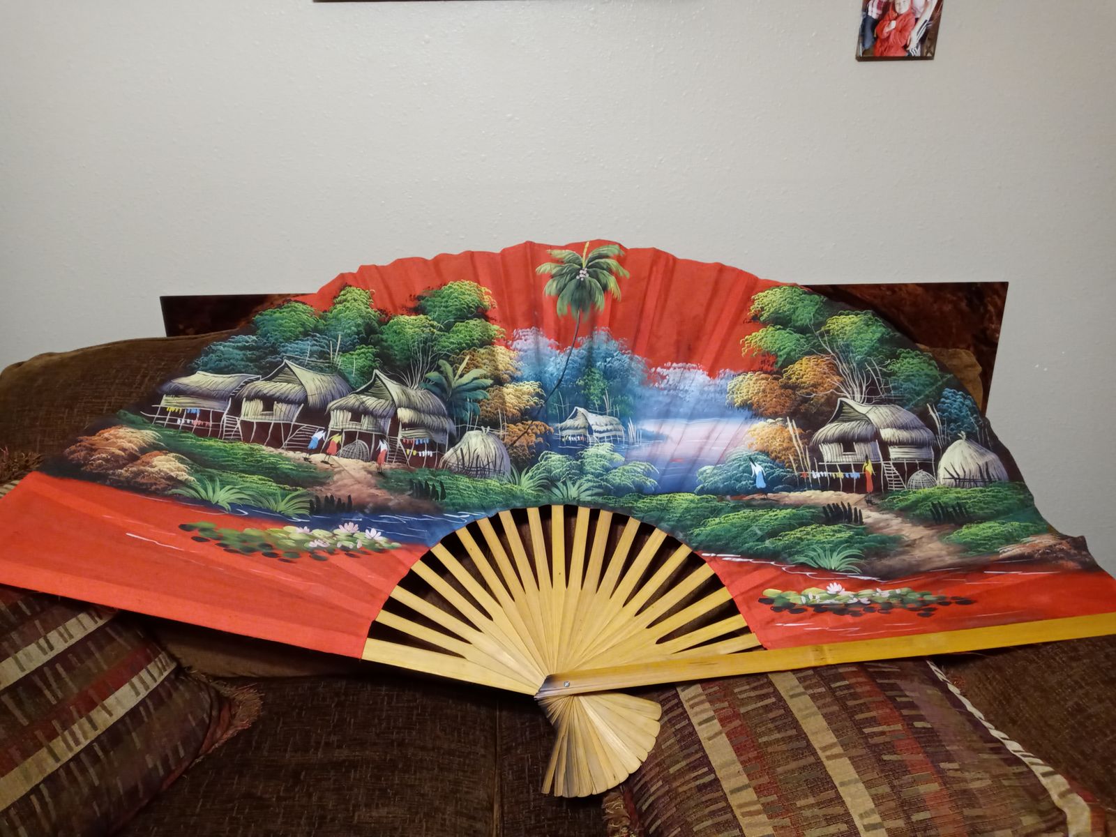 Beautiful hand painted 60" bamboo wall fan