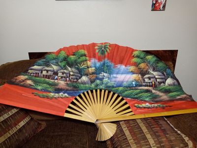 Beautiful hand painted 60" bamboo wall fan