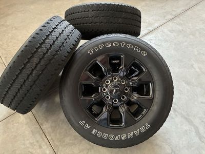 Set of 4 Ram 2500 Black Alloy Wheels with Firestone Transforce AT Tires