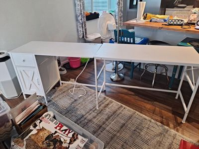 White L-Shaped Desk with Storage & Folding Extension - Home Office/Craft Table