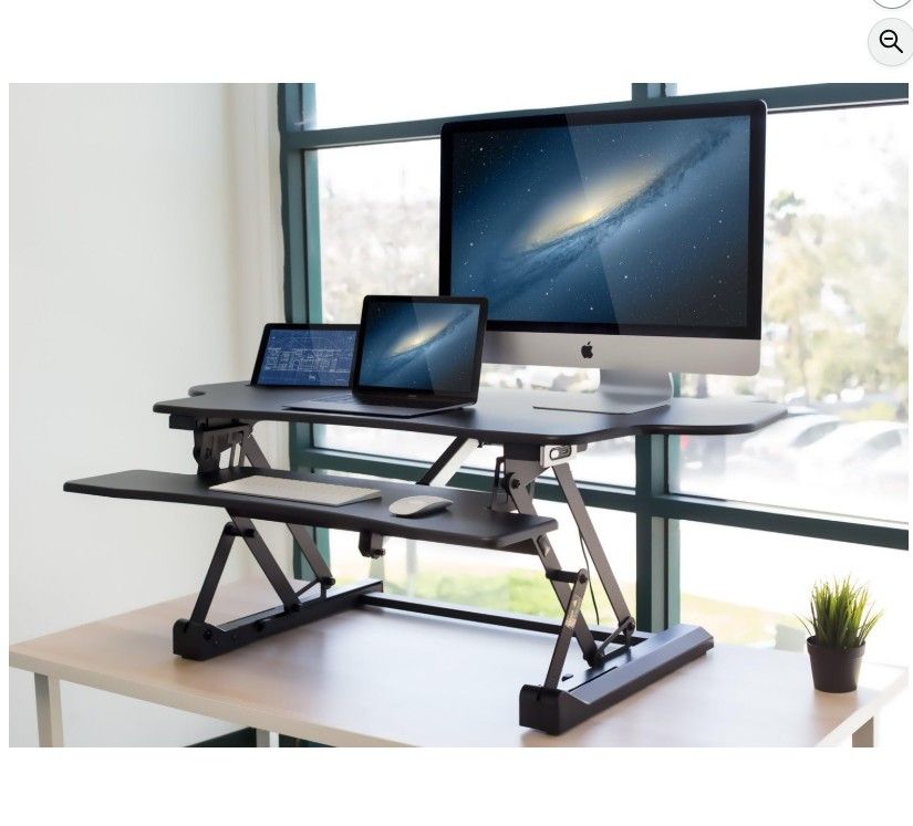 Electric Standing Desk Converter 48.5" | Dual Monitor | Motorized Height Adjust | USB | Keyboard Tray