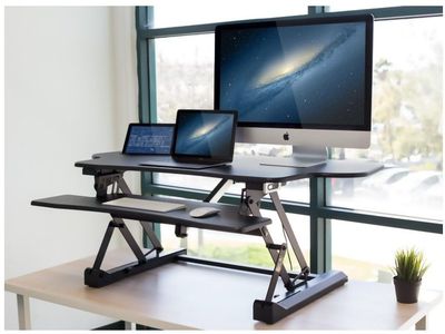 Electric Standing Desk Converter 48.5" | Dual Monitor | Motorized Height Adjust | USB | Keyboard Tray