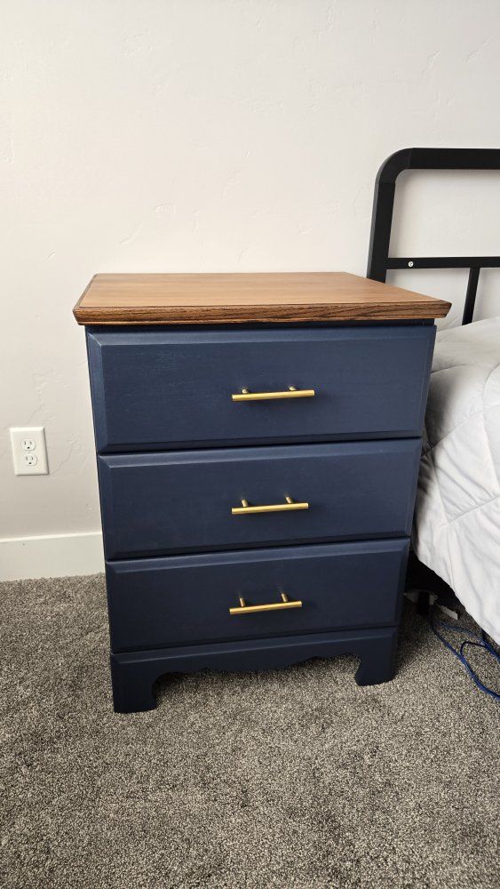 Navy Blue 3-Drawer Nightstand
