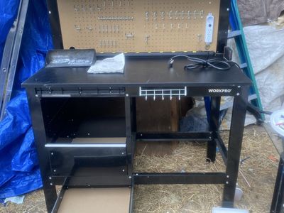 Workpro Black Steel Workbench with Pegboard and Drawers