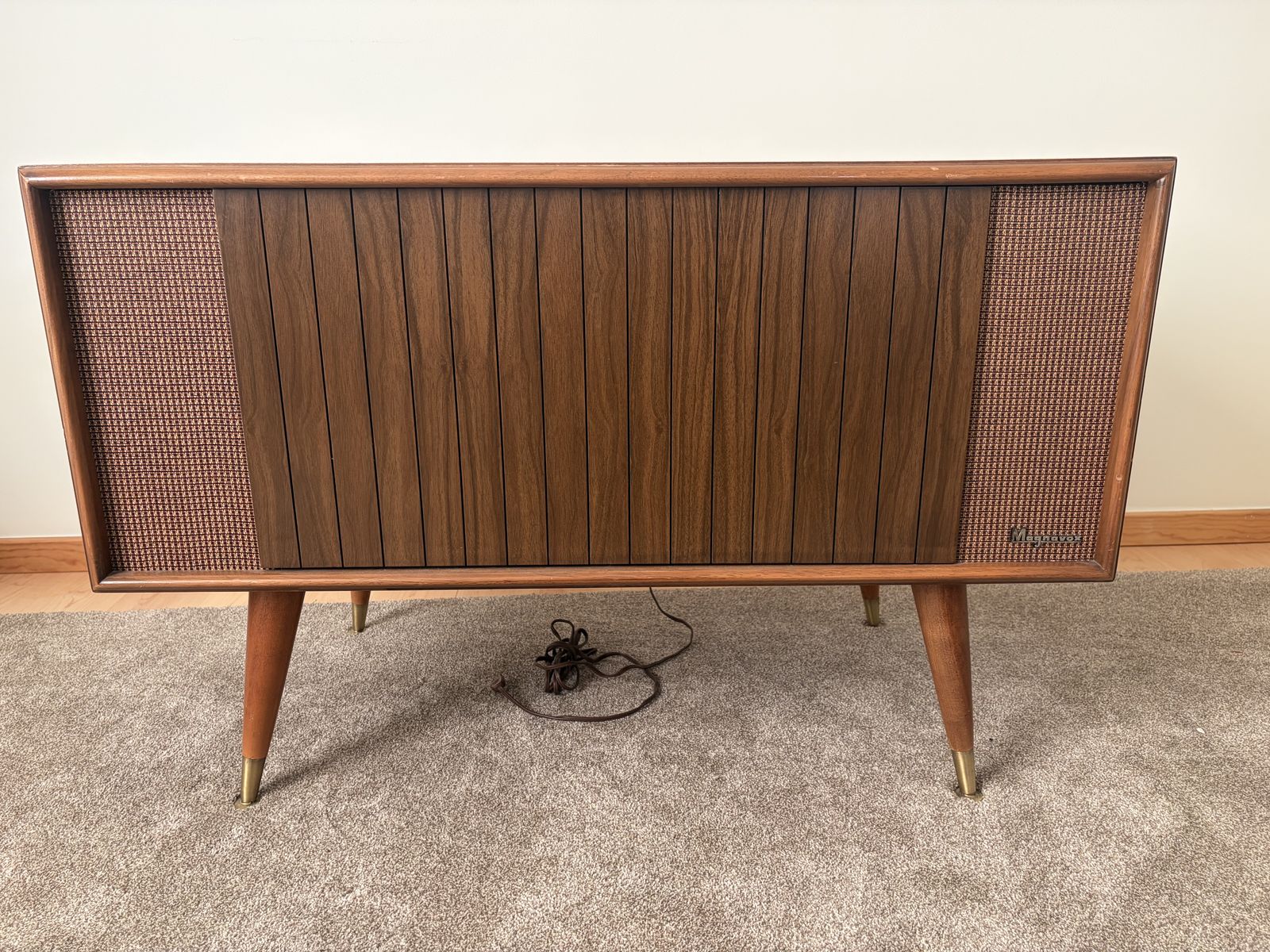 Midcentury Modern HiFi record player and boxes of records