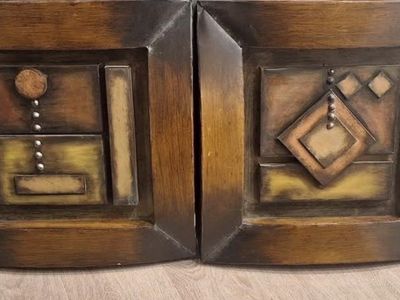 Pair of Vintage Mid-Century Modern Geometric Relief Wooden Art Panels Wall Decor