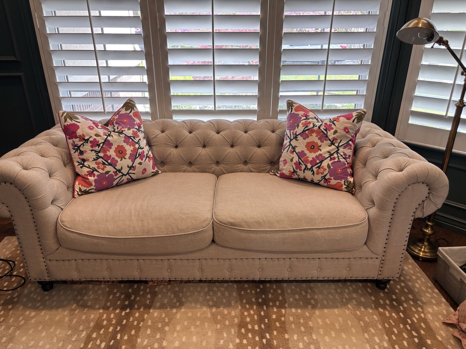 Darling Button Tufted Linen Sofa Pillows Included