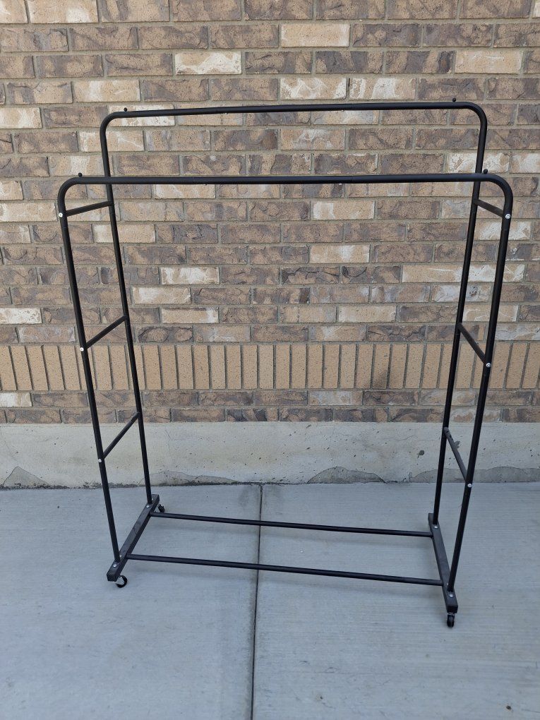 Double Rail Rolling Metal Clothing Rack - Black