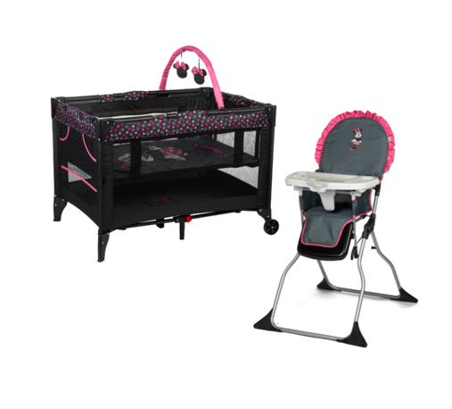 Brand New in Box Disney Minnie Mouse Pack n' Play AND Highchair