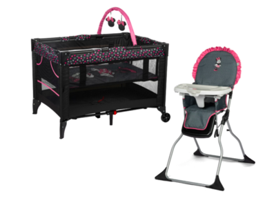 Brand New in Box Disney Minnie Mouse Pack n' Play AND Highchair