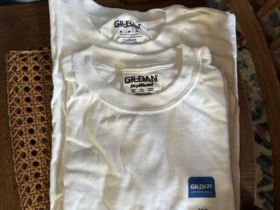 White men’s tees, six L v neck tees & two M tees short sleeve