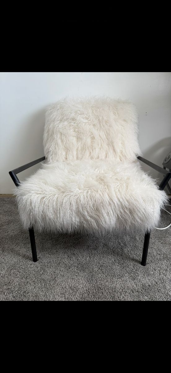 White Faux Fur Accent Chair with Black Metal Frame