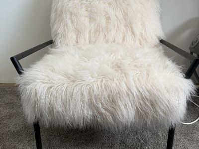 White Faux Fur Accent Chair with Black Metal Frame