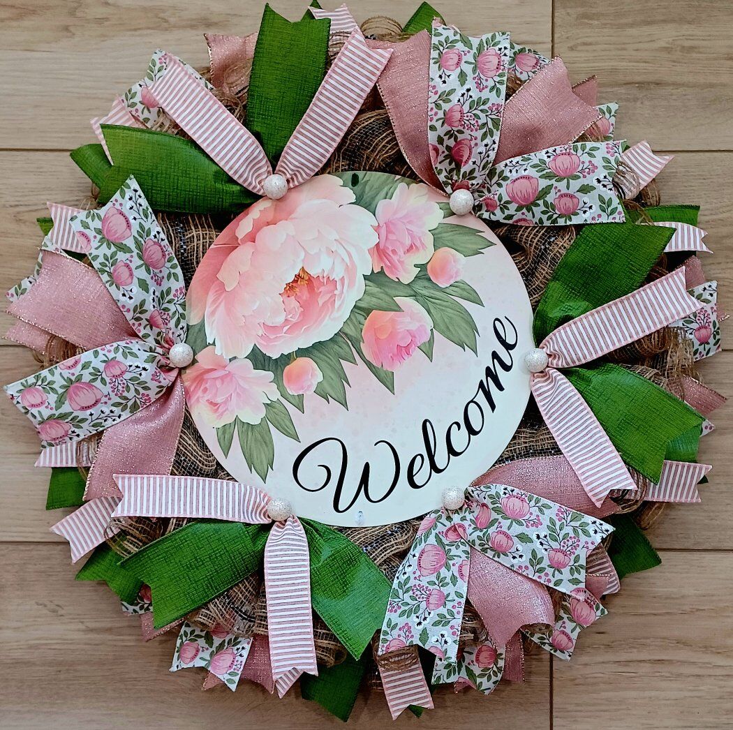Pink Flower Welcome Wreath