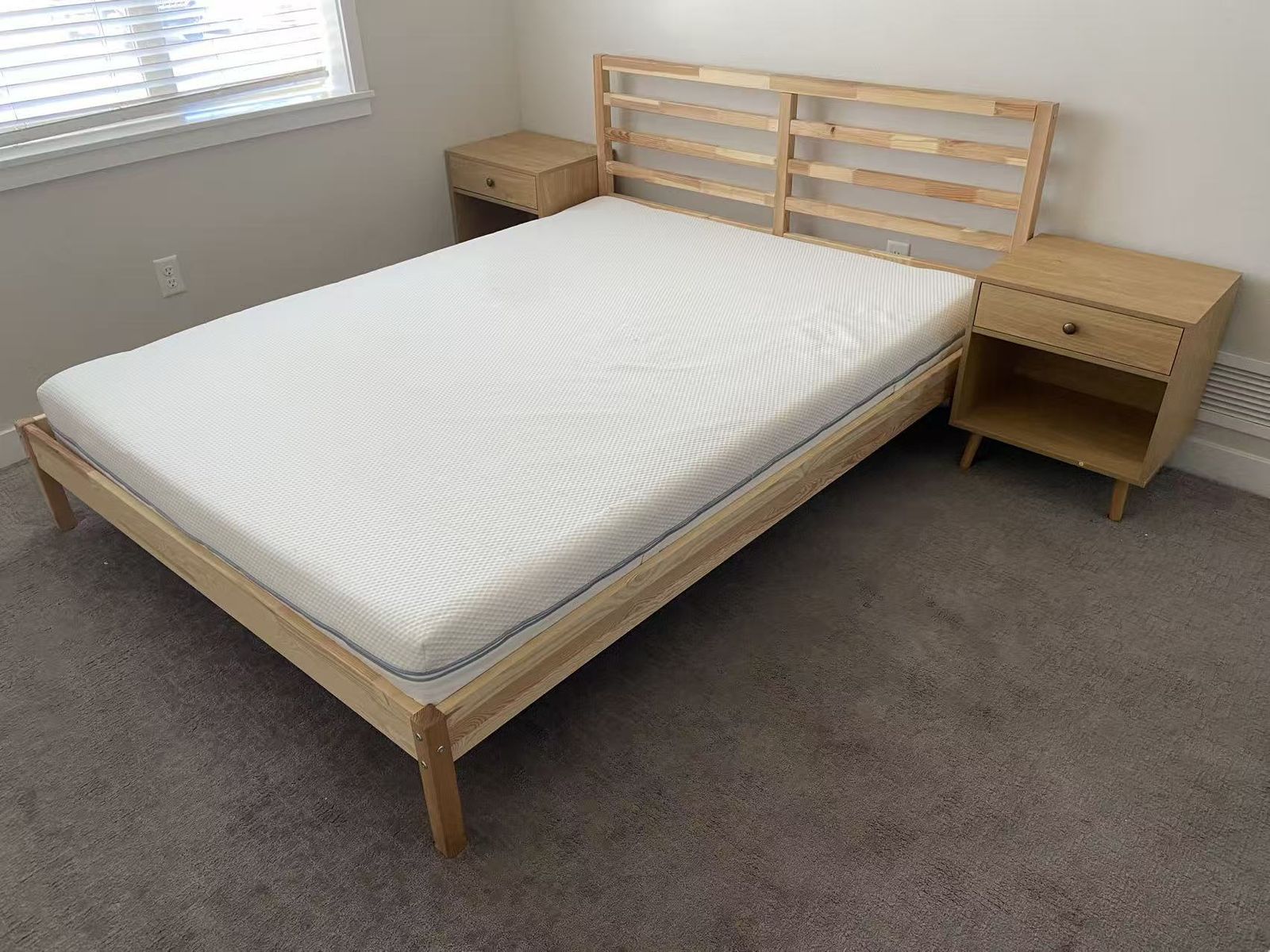 IKEA Queen Bedroom Set - TARVA Pine Frame + ÅBROTTEN Mattress + 2 Free Nightstands - Like New
