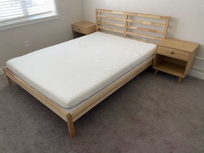 IKEA Queen Bedroom Set - TARVA Pine Frame + ÅBROTTEN Mattress + 2 Free Nightstands - Like New