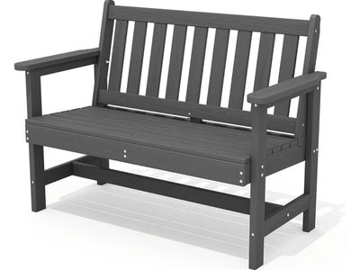 New Assembled SERWALL HDPE Outdoor Bench Weatherproof, Gray