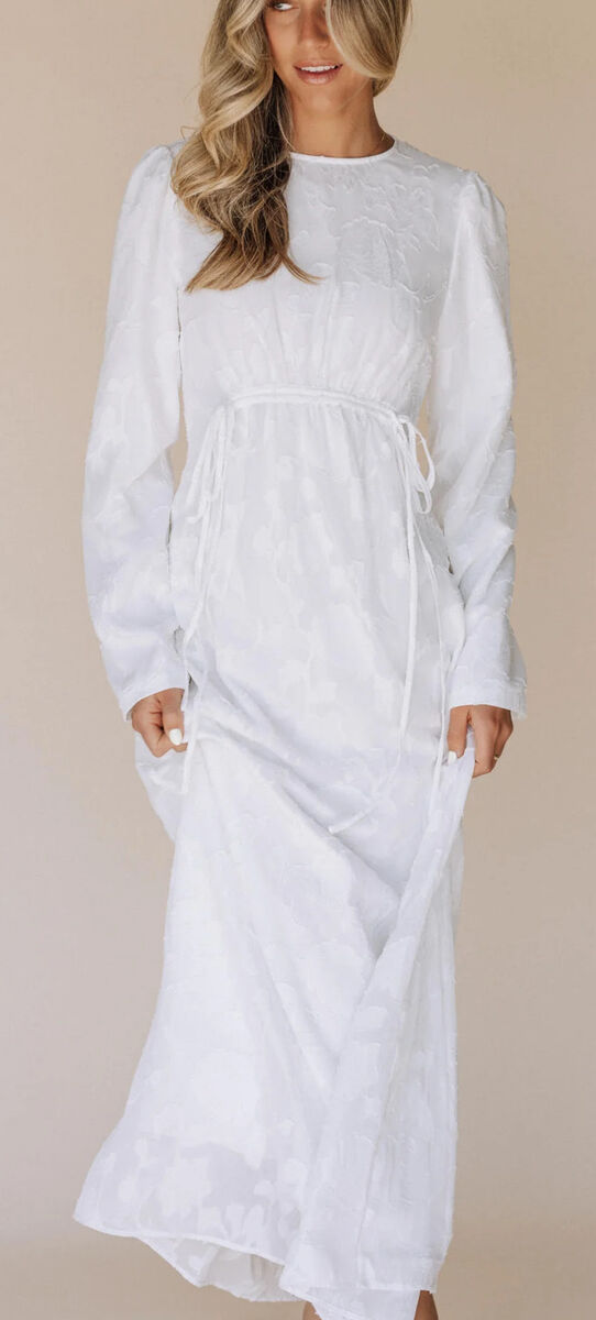 The Megan Gather Front Temple Dress in Creamy White