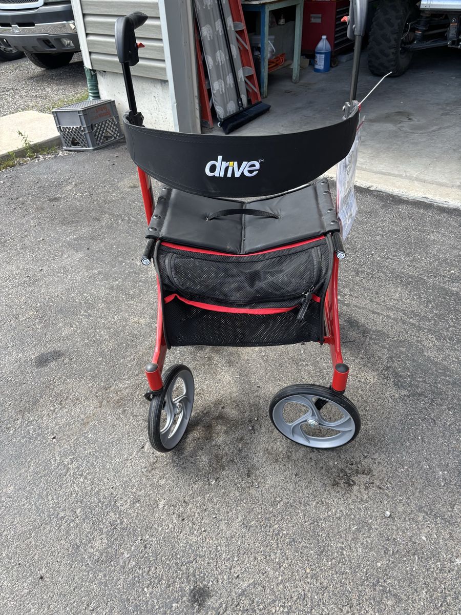 Drive Medical Red Rollator Walker with Seat, Storage, and Brakes