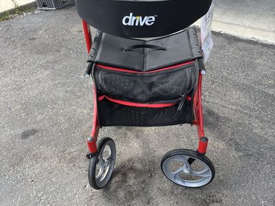 Drive Medical Red Rollator Walker with Seat, Storage, and Brakes