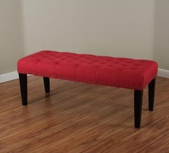 Sofri Red Upholstered Tufted Bench With Nailhead Trim -New In Box