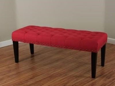 Sofri Red Upholstered Tufted Bench With Nailhead Trim -New In Box