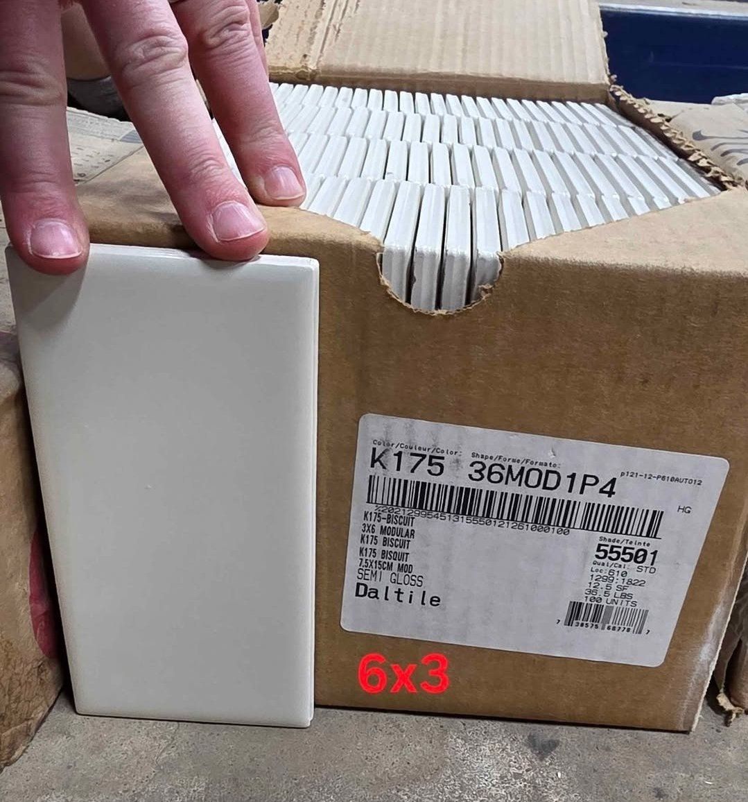 WALL TILE, White, Daltile 6x3in tile 100 pcs