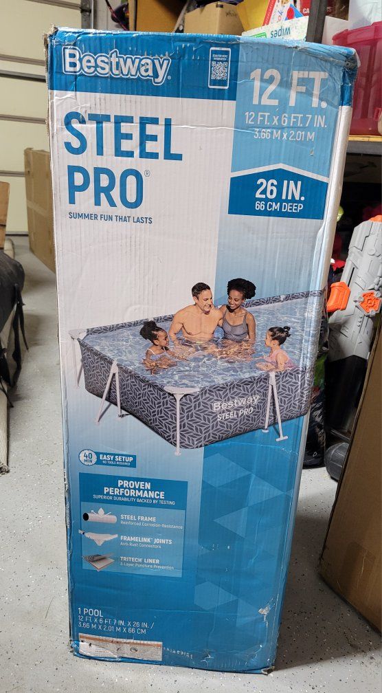 Bestway Steel Pro 12' x 6'7" x 26" Above Ground Rectangular Swimming Pool Set