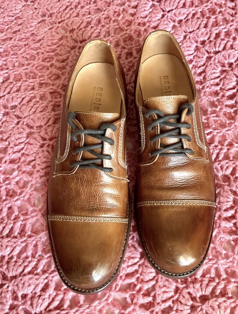BED STU Men's Tan Leather Lace-up Oxford Shoes Size 9.5 Cap Toe