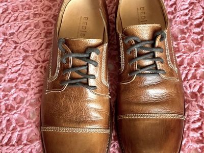 BED STU Men's Tan Leather Lace-up Oxford Shoes Size 9.5 Cap Toe