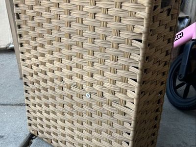 Wicker Style Laundry Hamper with Lid - Tall & Slim Design, Light Brown Woven Storage Basket