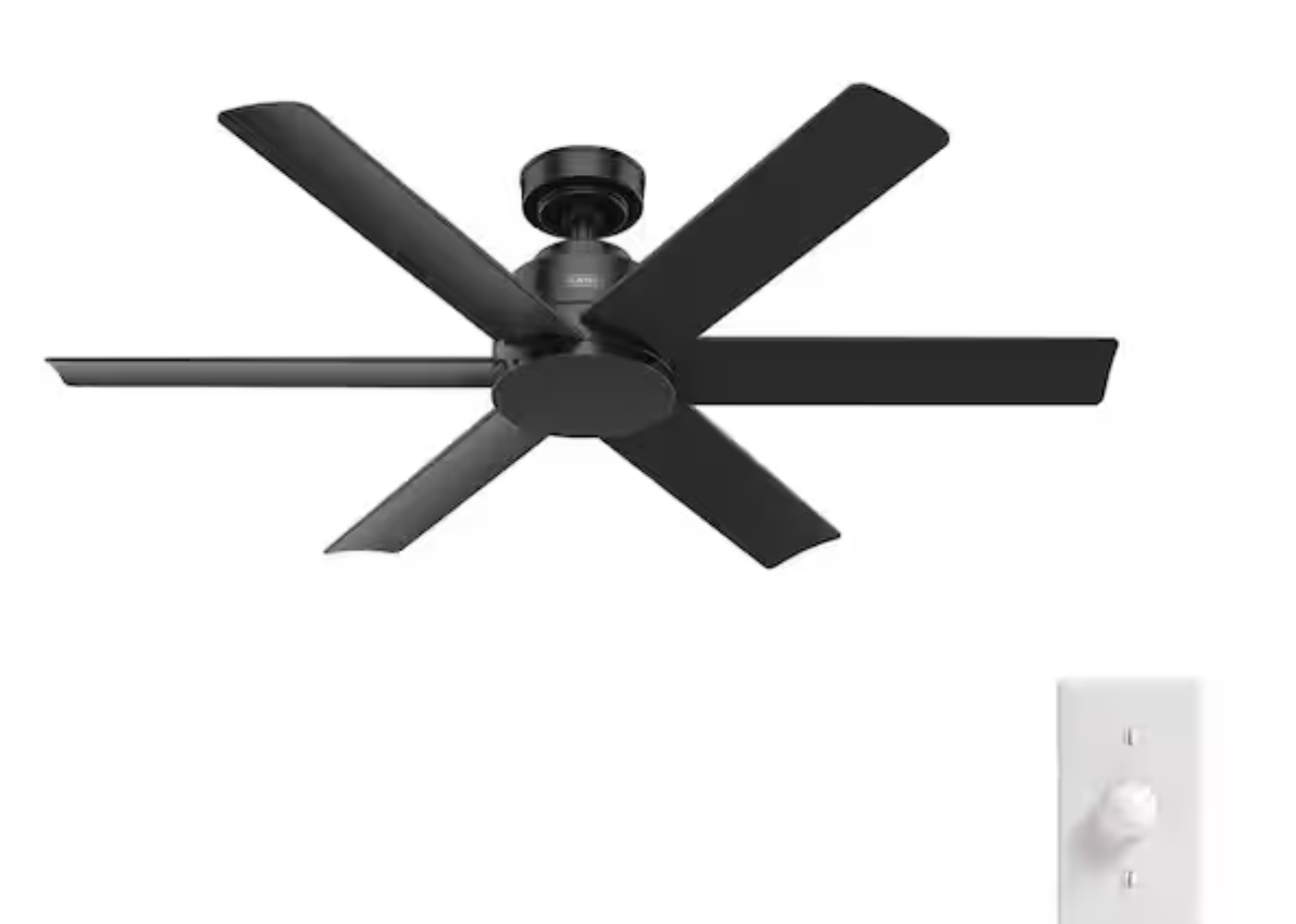 New in Box HunterKennicott 52 in. Outdoor Matte Black Ceiling Fan with Wall Control
