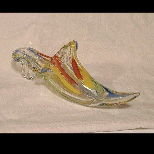 Glass Slipper Multicolored Art Glass Shoe Figurine Home Decor Display