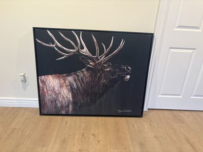 Cowboy chic framed elk bugling painting