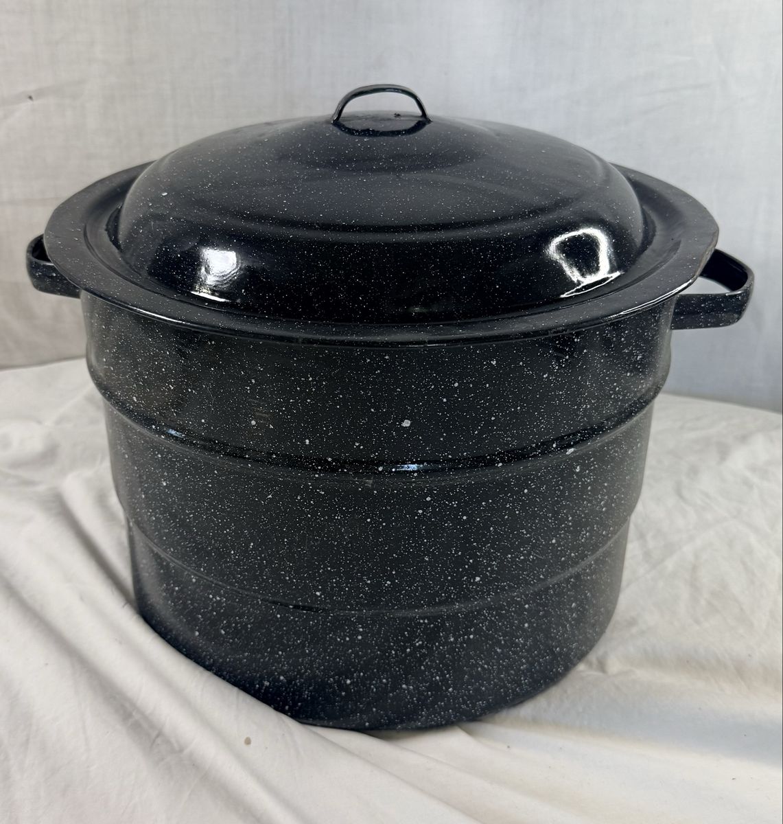 Large 21.5 Qt Graniteware Enamel Canning Pot w/ Jar Rack & Lifter Tongs 14” Diameter