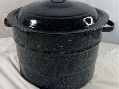 Large 21.5 Qt Graniteware Enamel Canning Pot w/ Jar Rack & Lifter Tongs 14” Diameter