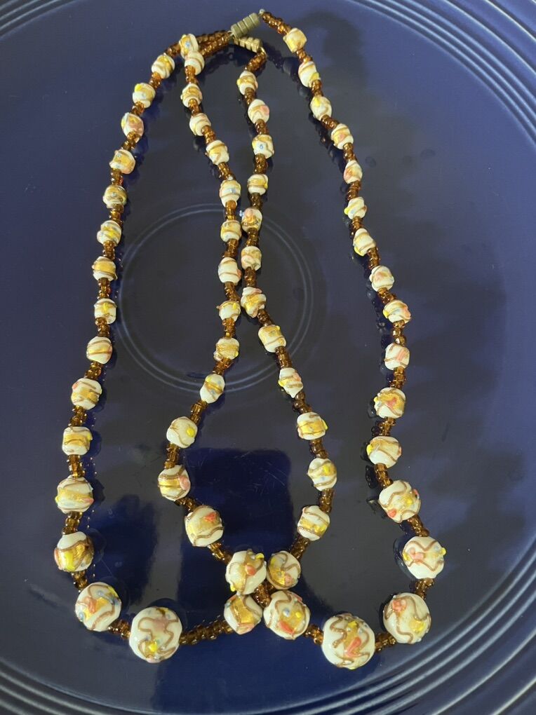 Two Matching 1950's White Italian Glass Beaded